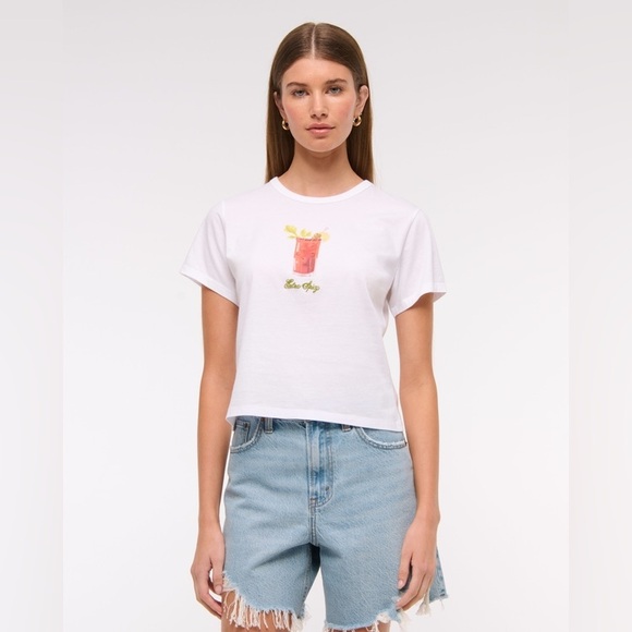 Abercrombie & Fitch Skimming Tee Aperol Spritz Graphic T-Shirt Cin Cin White M - Picture 2 of 6